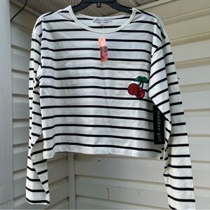 Madden Girl Striped Long Sleeve Shirt/Top with Cherry Accent Size L